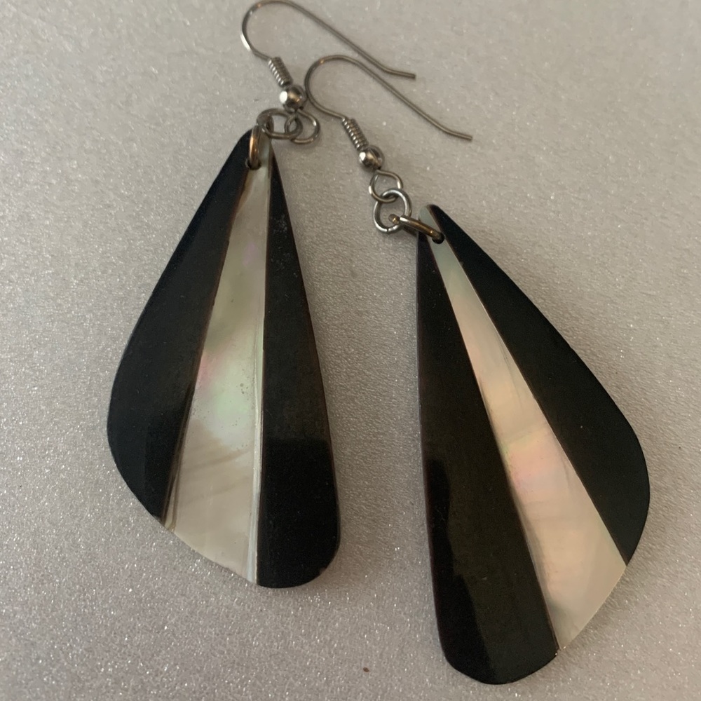 Vtg Mexican Silver Abalone or Mother of Pearl Drop Earring